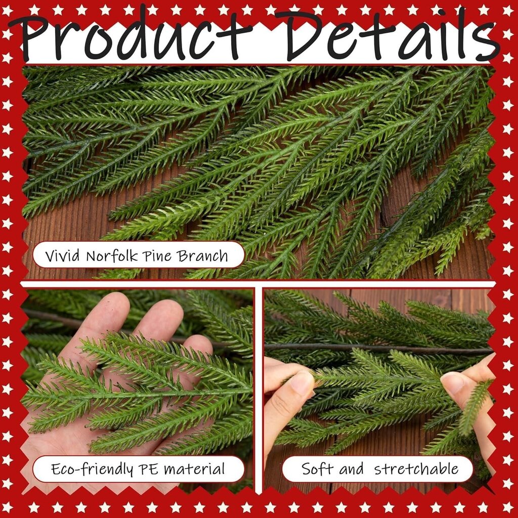 2kpl Christmas Norfolk Pine Garland - 6 Ft Dense Real Touch Pine Garland Ornament - Realistinen keinotekoinen mänty viherkasvi seppeleet joululomalle Vaippa takkapöytä kodin sisustus hinta ja tiedot | Joulukuuset ja kranssit | hobbyhall.fi