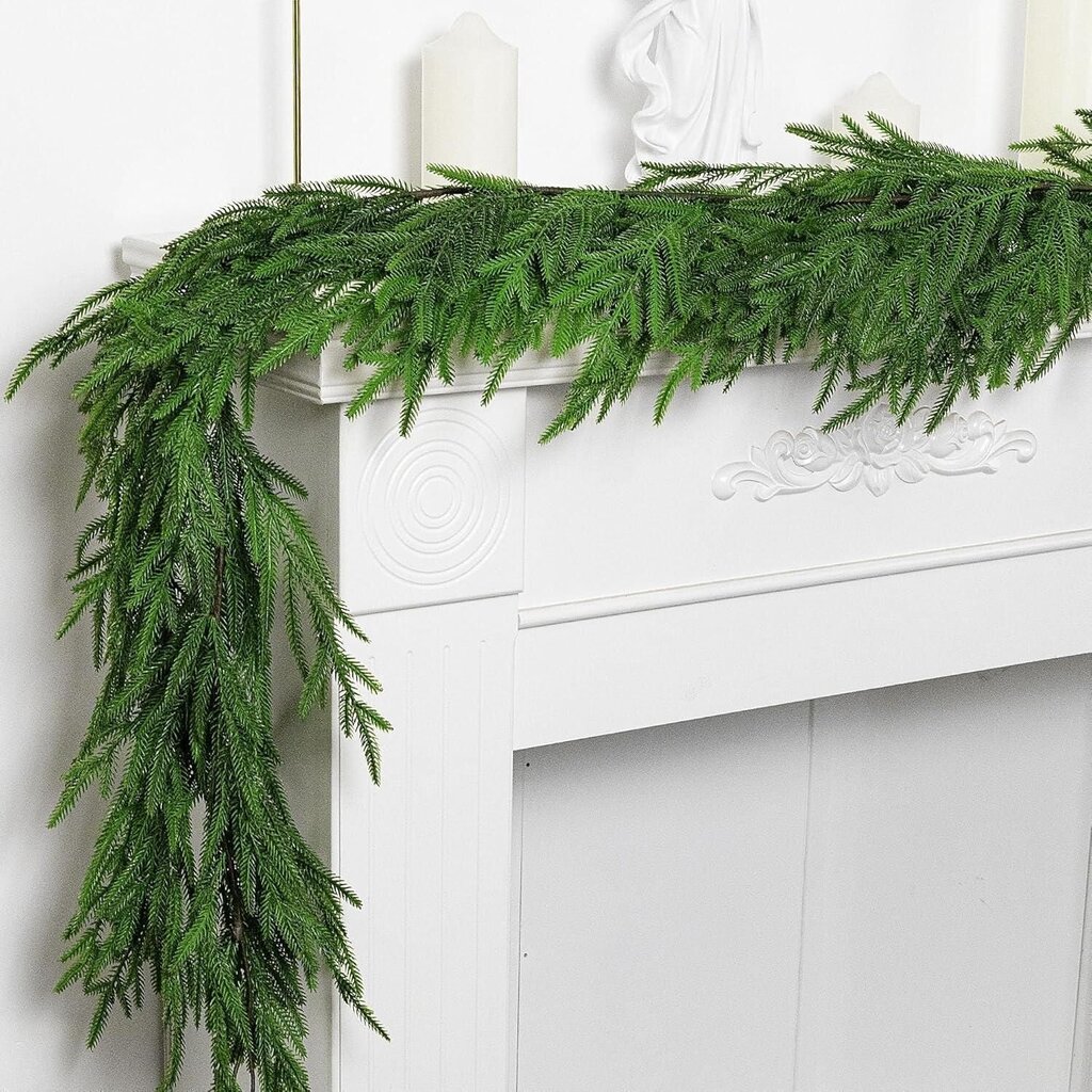 2kpl Christmas Norfolk Pine Garland - 6 Ft Dense Real Touch Pine Garland Ornament - Realistinen keinotekoinen mänty viherkasvi seppeleet joululomalle Vaippa takkapöytä kodin sisustus hinta ja tiedot | Joulukuuset ja kranssit | hobbyhall.fi