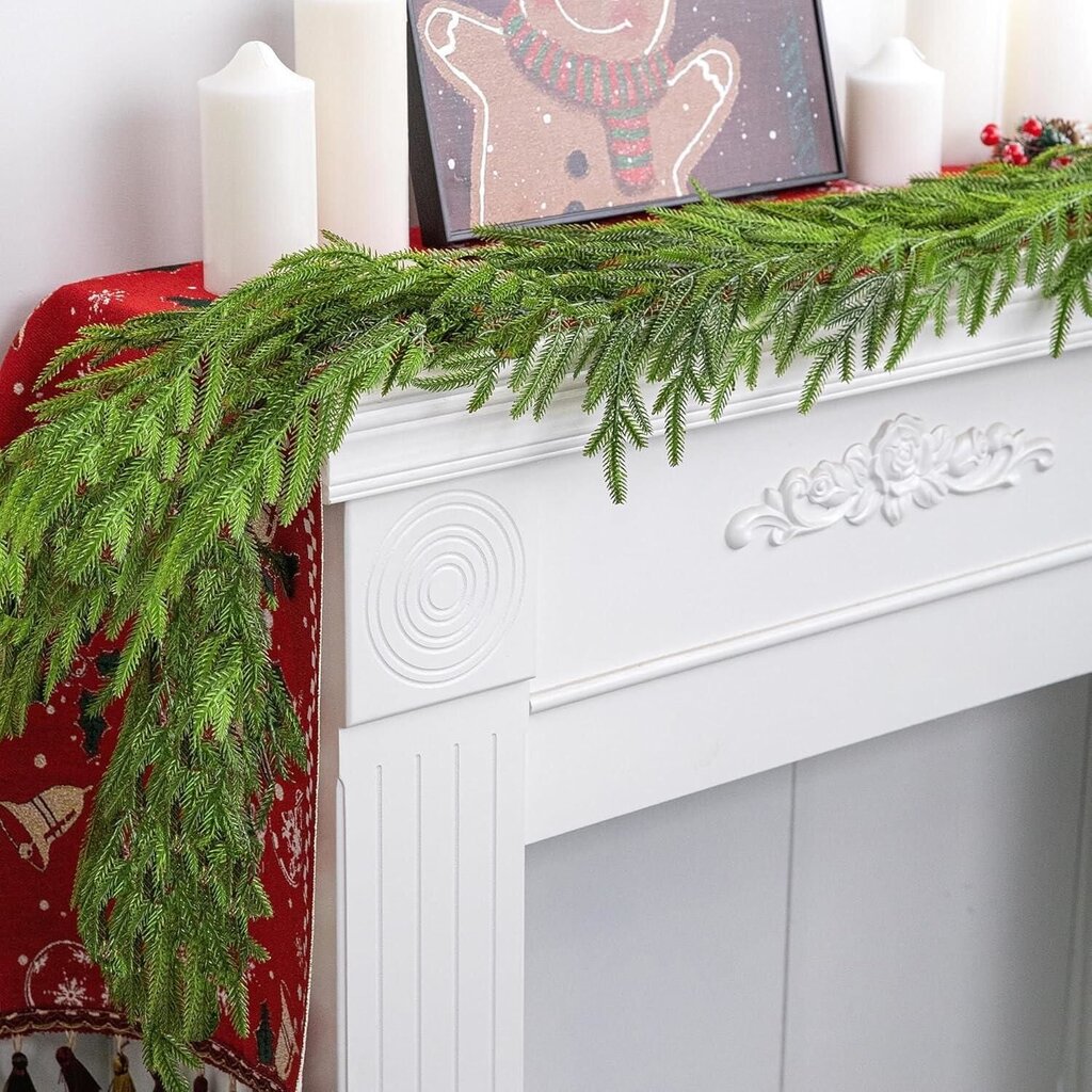 2kpl Christmas Norfolk Pine Garland - 6 Ft Dense Real Touch Pine Garland Ornament - Realistinen keinotekoinen mänty viherkasvi seppeleet joululomalle Vaippa takkapöytä kodin sisustus hinta ja tiedot | Joulukuuset ja kranssit | hobbyhall.fi