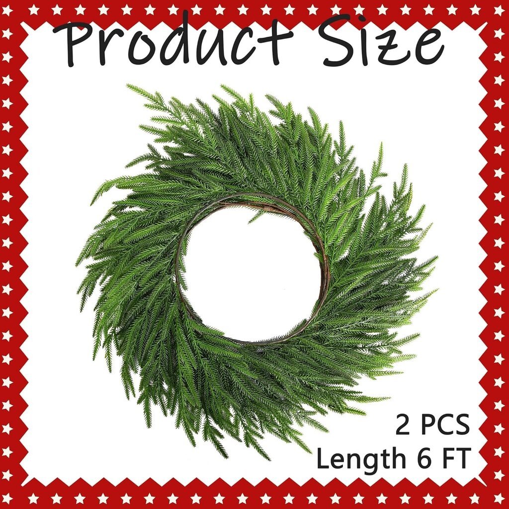 2kpl Christmas Norfolk Pine Garland - 6 Ft Dense Real Touch Pine Garland Ornament - Realistinen keinotekoinen mänty viherkasvi seppeleet joululomalle Vaippa takkapöytä kodin sisustus hinta ja tiedot | Joulukuuset ja kranssit | hobbyhall.fi