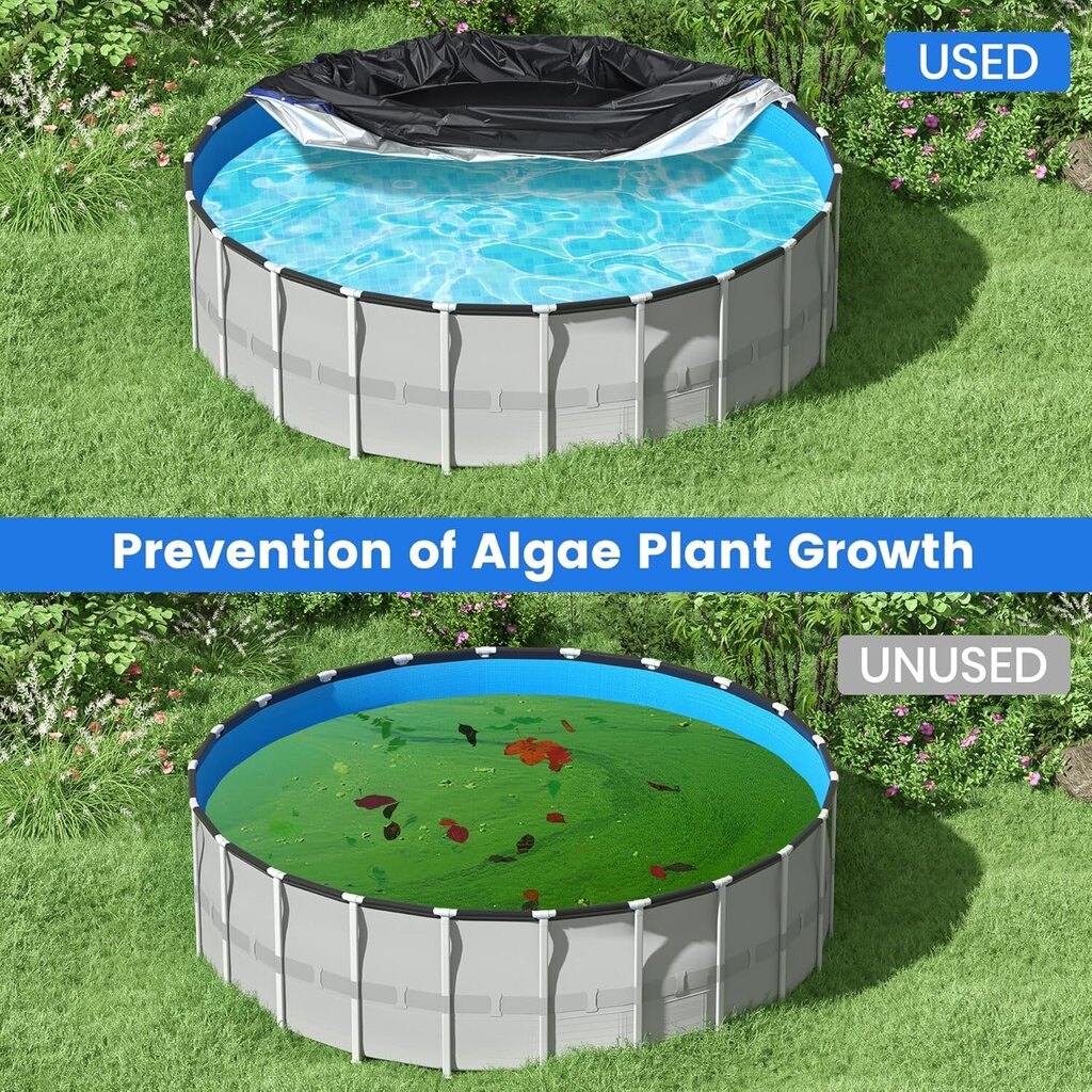 COOCHEER Round Above Ground -uima-altaan kansi, jossa on yhteensopiva teräskaapeli + kaapelinkiristin, korkealaatuinen UPF50+ kangas, erinomainen vedenpitävä ja pölytiivis vaikutus (8 FT) hinta ja tiedot | Uima-allastarvikkeet | hobbyhall.fi