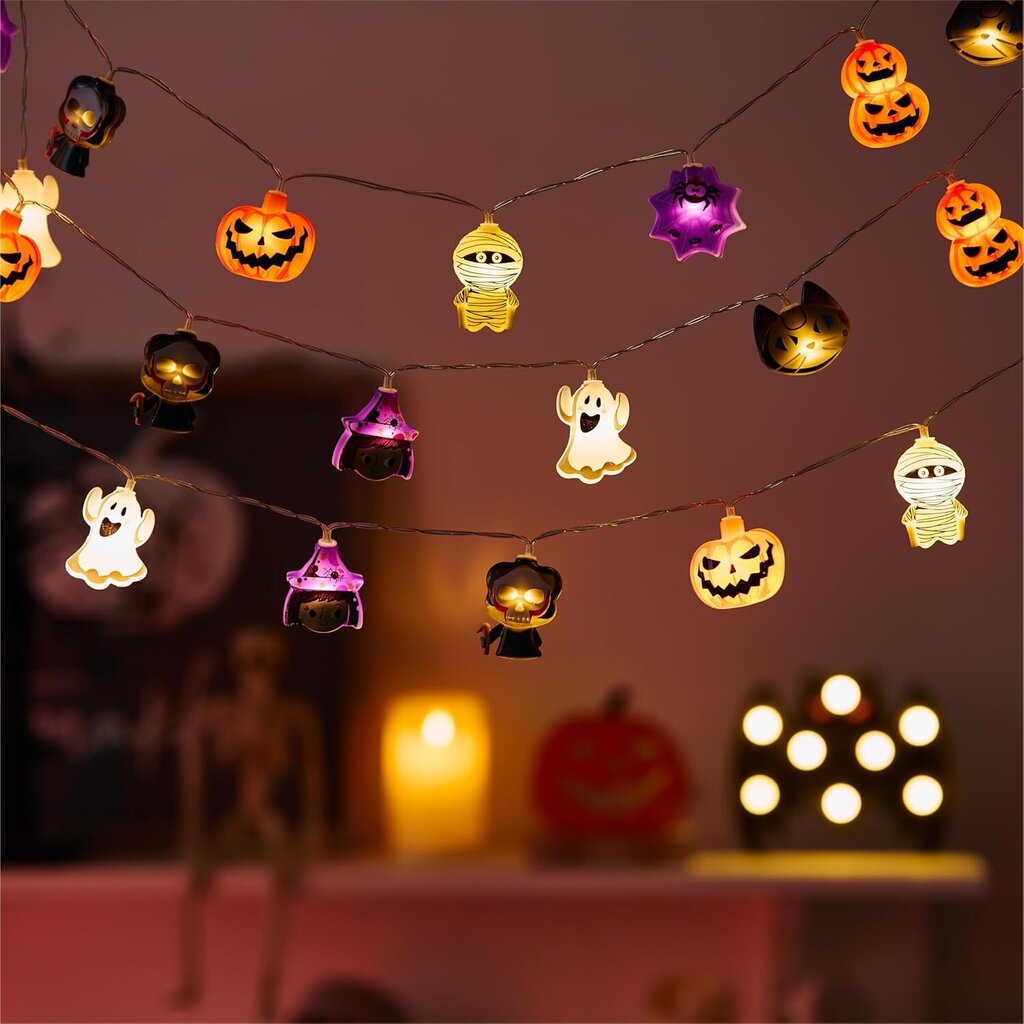 Halloween-koriste 8 elementtivalolla 6 m 40 kpl vilkkuvat Halloween-ikkunavalot imukupilla Halloween-valot hinta ja tiedot | Koristeet ja tarrat | hobbyhall.fi