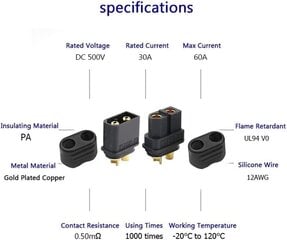 5 paria XT60H uros- ja naarasliittimiä (5 paria XT60H-pistokkeita + 5 paria XT60H-vaippoja), musta hinta ja tiedot | Kaapelit ja adapterit | hobbyhall.fi