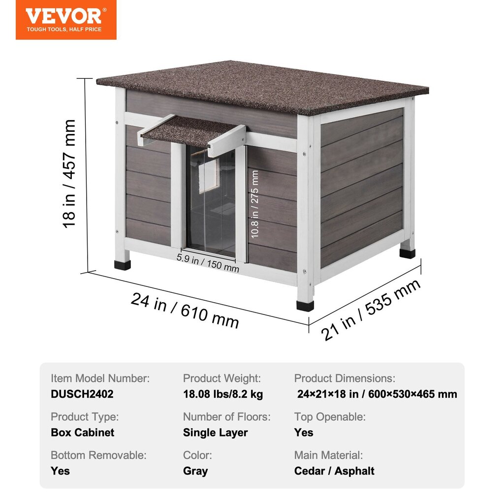 Puinen ulkokissan talo Vevor, 600x530x465 mm hinta ja tiedot | Raapimispuut ja kiipeilypuut | hobbyhall.fi