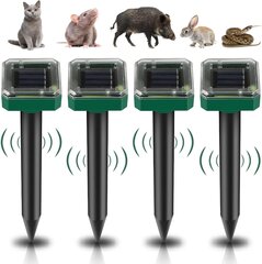 Solar Mole Repeller Ultraäänellä, 4 kpl Solar Ultrasonic Repeller, Solar Mole Repellent, Ultrasonic Snake Repeller, IP65 Waterproof Mouse Repeller Outdoor Anti Gopher hinta ja tiedot | Aluslautaset ja lisätarvikkeet | hobbyhall.fi