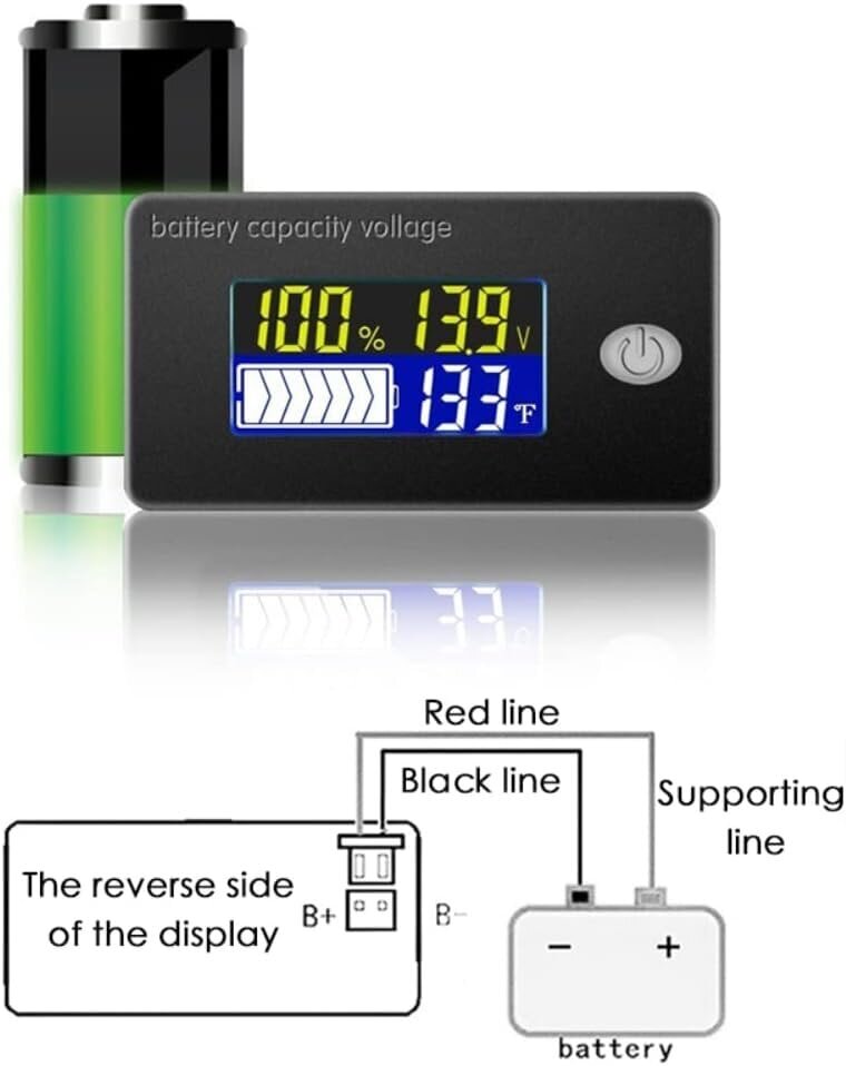 Akun kapasiteetin ilmaisin LCD-näyttö volttimittarin lämpötilan testaaja Li-ion Lifepo4 Lead Acid 12V:lle hinta ja tiedot | Koteloiden lisätarvikkeet | hobbyhall.fi