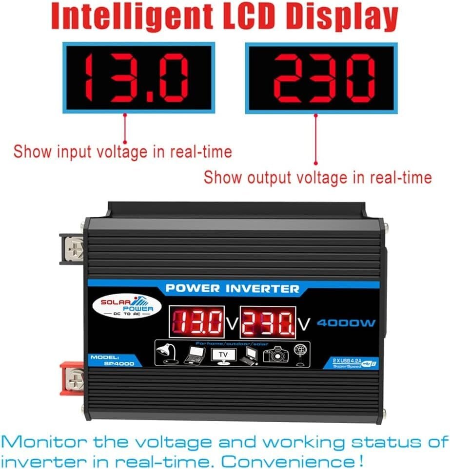 12V 220V puhdas siniaaltoinvertteri 4000W kannettava aurinkoenergiamuunnin erittäin korkea muunnostehokkuus - musta hinta ja tiedot | Muuntimet ja invertterit | hobbyhall.fi