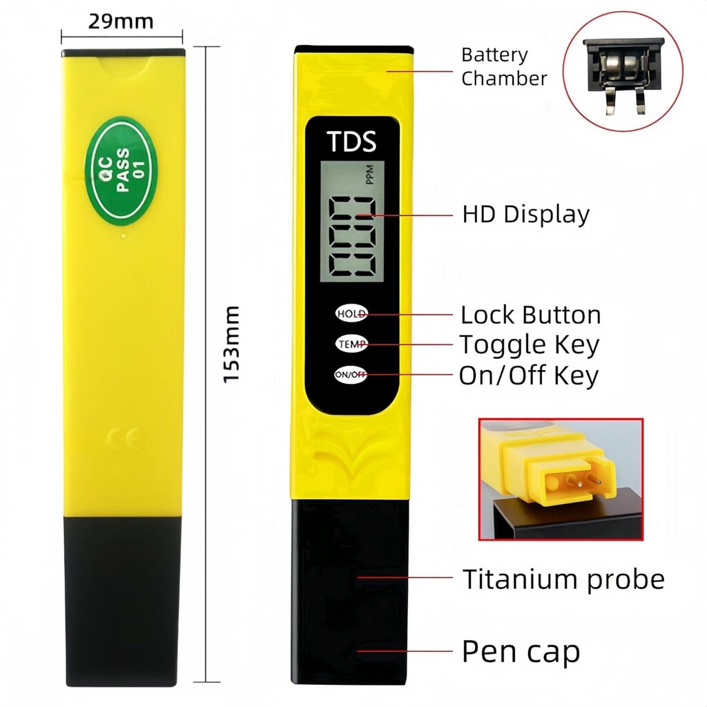 Vedenlaadun testeri TDS PH -lämpötilamittari Erittäin tarkka taustavalaistu näyttö PH-mittari Vedenlaatutesteri uima-altaalle hinta ja tiedot | Koteloiden lisätarvikkeet | hobbyhall.fi