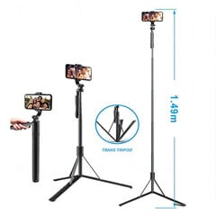 Techsuit Selfie Stick (L05) selfie-tikku kaukosäätimellä, 149cm, musta hinta ja tiedot | Selfie-tikut ja -telineet | hobbyhall.fi