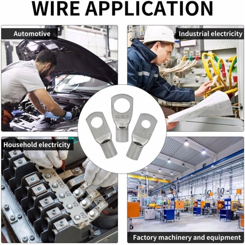 60 kpl Sähköliittimet Pulttireikä Tinattu kupari SC-liittimet Puristus/juote 6m㎡ 8m㎡ 10m㎡ 16m㎡ 25m㎡ kaapelille hinta ja tiedot | Tekstiilijohdot ja sähköliittimet | hobbyhall.fi