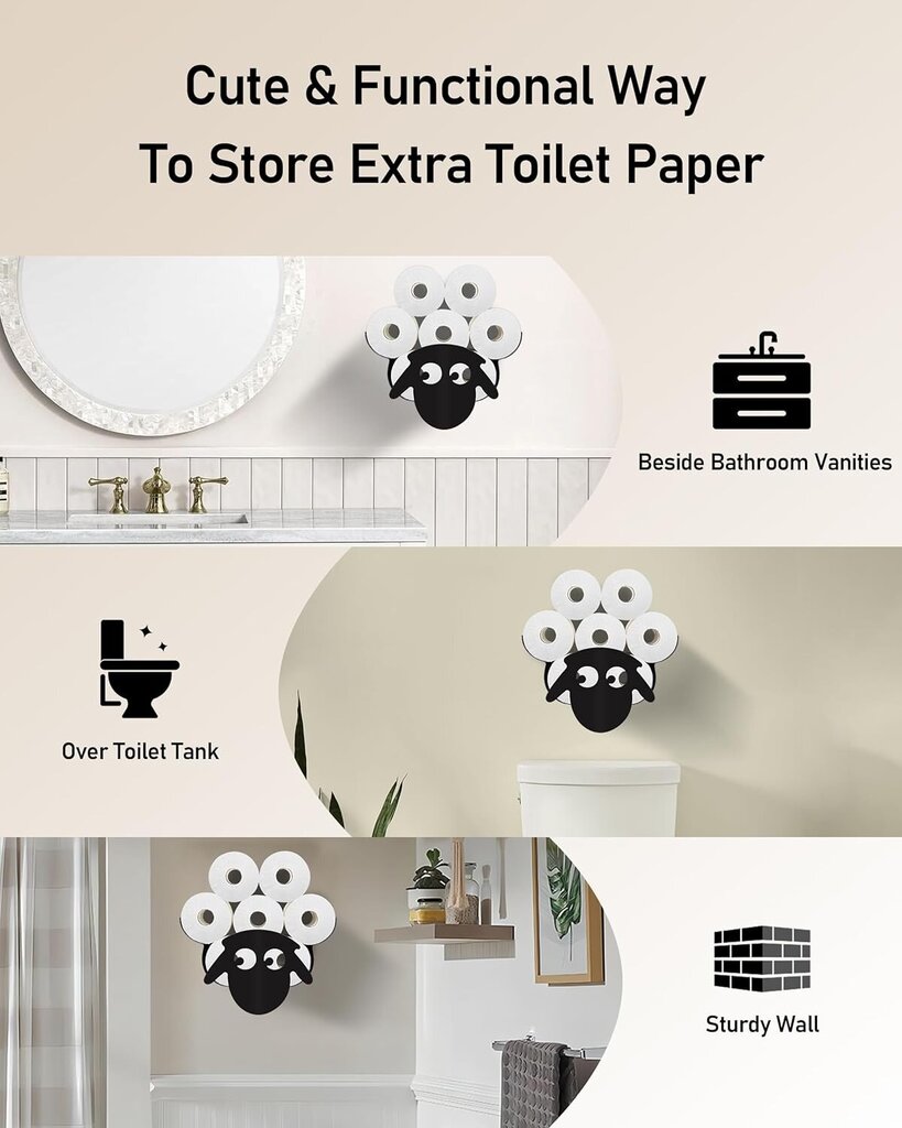 WC-paperiteline, vara-wc-rullan pidike, 7 rullaa seinään kiinnitettävä, seinäkoristelu (laiskamalli) hinta ja tiedot | Keittiökalusteiden lisätarvikkeet | hobbyhall.fi