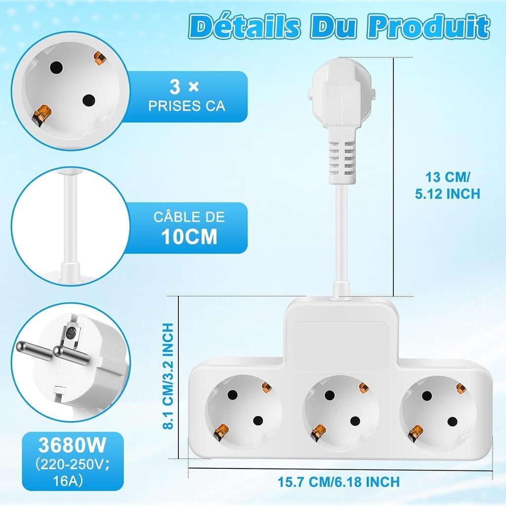 1 kpl seinävirtajohtoja 3 in 1 -pistorasiasovitin ja lasten turvajakelupistoke 4000W/250V/16A hinta ja tiedot | Virtalähteet | hobbyhall.fi