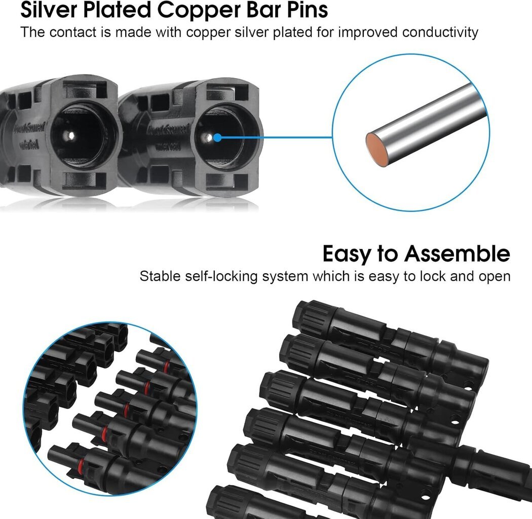 1 pari aurinkopaneeliliittimiä, 6 in 1 T haara 6M/F+6F/M, aurinkolankaliitin, T-tyypin liitin T6 hinta ja tiedot | Aurinkopaneelit | hobbyhall.fi