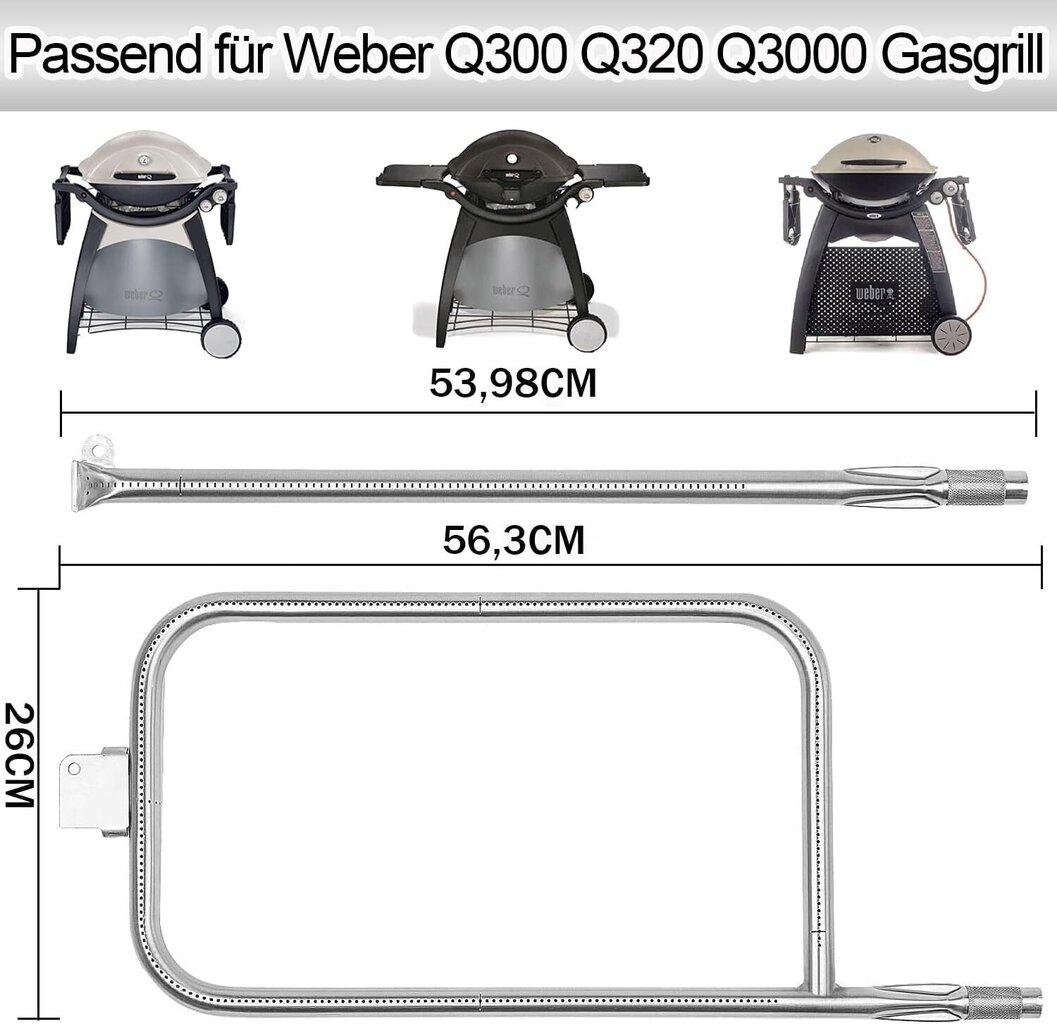 Ruostumattomasta teräksestä valmistettu poltinputki sopii WeberQ300-, Q320-, Q3000-, Q3200-sarjan kaasugrilliin (varaosat 60036/65032) hinta ja tiedot | Muut huonekalutarvikkeet | hobbyhall.fi