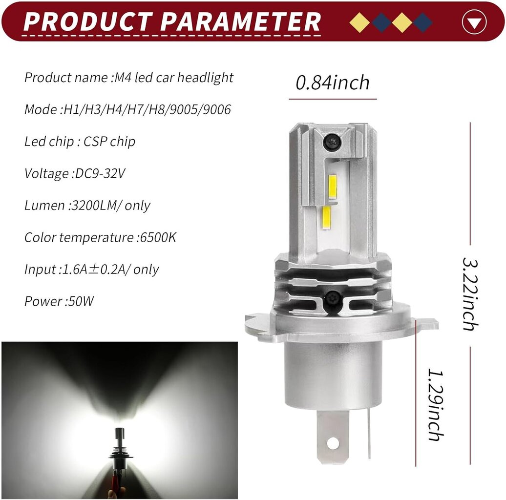 2 kpl H4 LED-polttimo 6500K valkoinen, 60W erittäin kirkas, Plug and Play 12V ajovalot autoon ja moottoripyörään hinta ja tiedot | Ajovalot | hobbyhall.fi