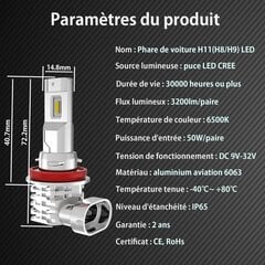 2kpl H11/H8/H9 LED-polttimo, 6500K valkoinen auton 12V-24V ajovalojen polttimoiden vaihtosarja hinta ja tiedot | Ajovalot | hobbyhall.fi