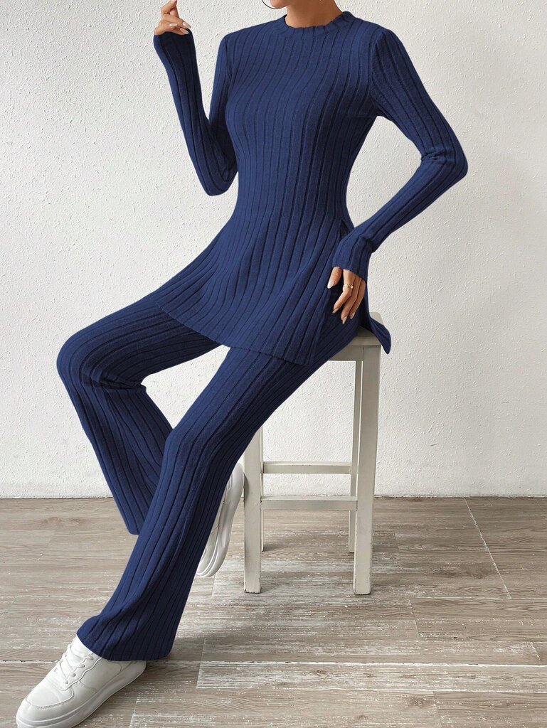 SHEIN Essnce Ribbed Knit Split Helm Tee & Housut-Royal Blue-XL hinta ja tiedot | Miesten kerrastot | hobbyhall.fi