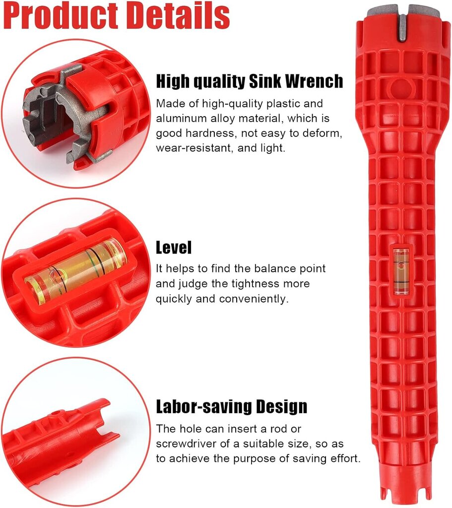 8 in 1 -hanaavain, monitoiminen säädettävä jakoavaimen asennustyökalu wc-kulhoon, pesuallas, kylpyhuone, keittiö - punainen hinta ja tiedot | Keittiökalusteiden lisätarvikkeet | hobbyhall.fi