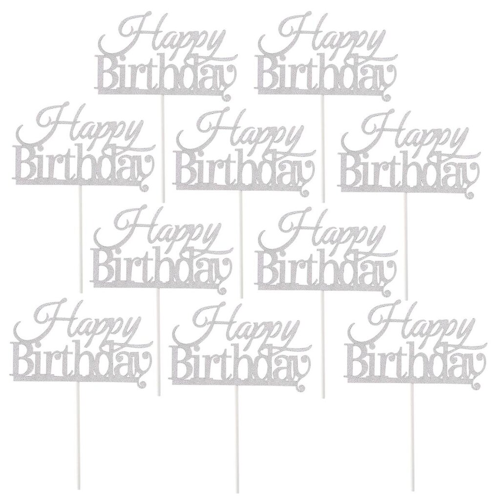 10 Kpl Happy Birthday Cake Topper Kakkukoristeet Juhlatarvikkeet (Hopea) hinta ja tiedot | Juhlakoristeet | hobbyhall.fi