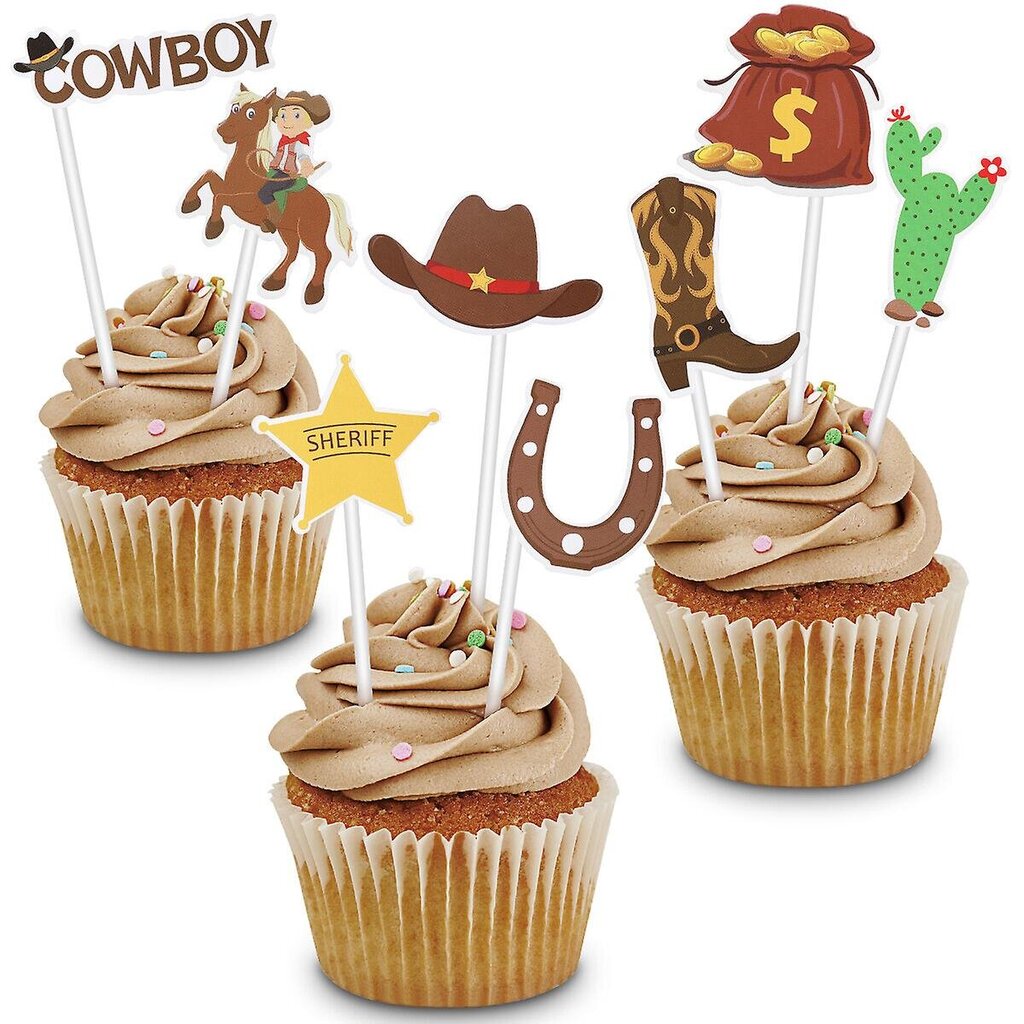 Amosfun 72 Kpl Cowboy-Teemalla Cupcake Toppers Western Style Juhlakoristeet Kakku Jälkiruoka Topper Picks hinta ja tiedot | Juhlakoristeet | hobbyhall.fi