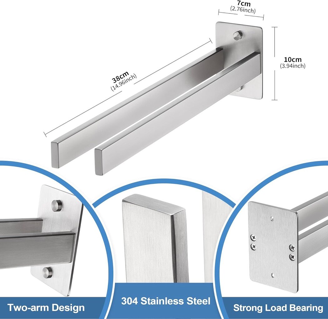 Kylpyhuoneen pyyheteline Kaksinkertainen pyyheteline seinään kiinnitettävä harjattu ruostumaton teräs hopea kylpyhuoneeseen, keittiöön hinta ja tiedot | Kylpyhuoneen sisustus | hobbyhall.fi