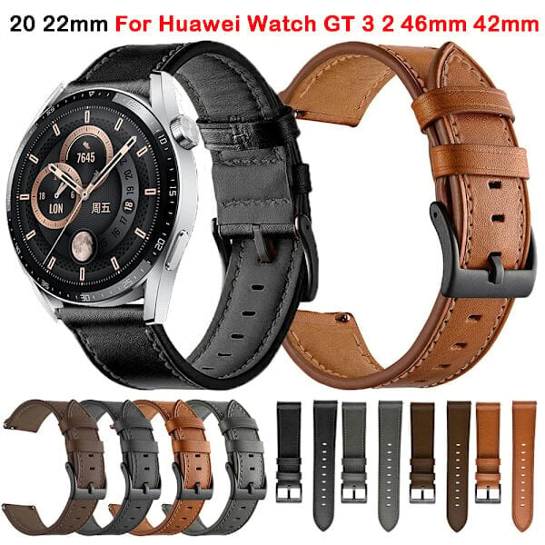 20 22MM Rannekoru Nahkaranneke Huawei Watch GT 3 2 GT3 GT2 Pro 46mm 42mm Honor Magic Älykello Ranneke Rannekoru Nahka Kahvi Leather Coffee Leather ... hinta ja tiedot | Älykellojen ja aktiivisuusrannekkeiden lisätarvikkeet | hobbyhall.fi