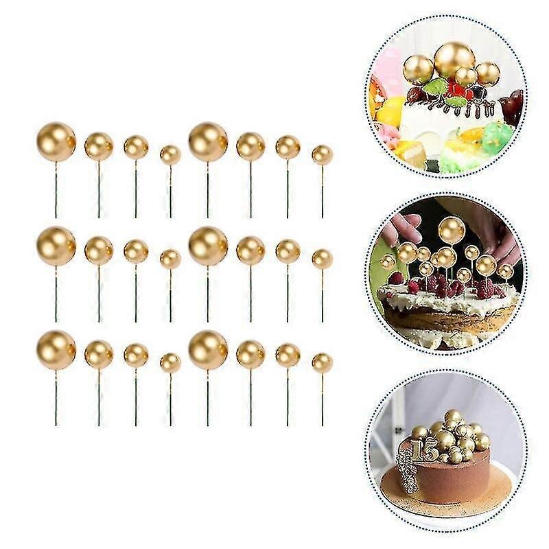 24 Kpl Kakkukoristeita, Golden Ball Cake Toppers hinta ja tiedot | Juhlakoristeet | hobbyhall.fi