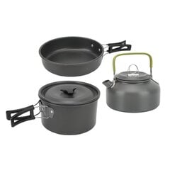 Camping Cookware Mess Kit Kannettava Camping ruoanlaittosetti Backpacking Pot Pan Teekannu Taitettava haarukka Veitsi Lusikkasarja Musta hinta ja tiedot | Retkiastiat | hobbyhall.fi