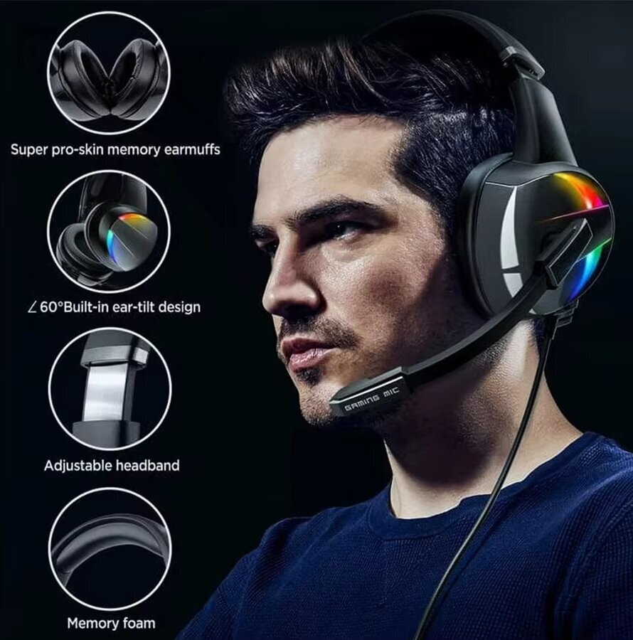 RGB Gaming Headset Melunvaimennusmikrofoni Surround Sound LED-kuulokkeet PS5 PS4 Xbox One PC Kannettava Mac Tietokone PC hinta ja tiedot | Kuulokkeet | hobbyhall.fi