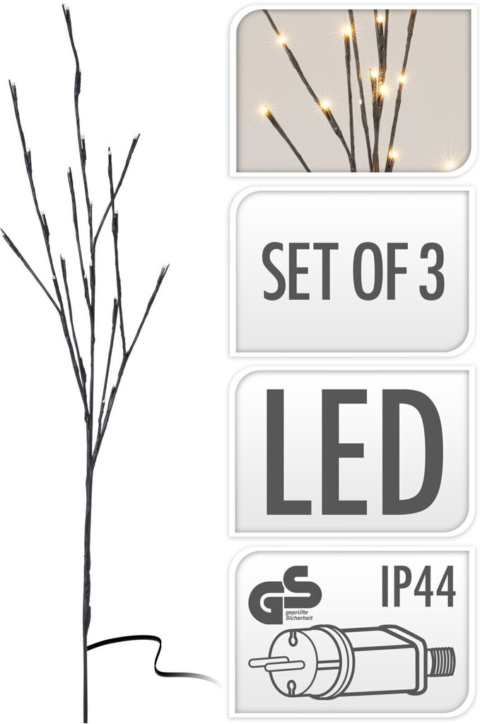 Valaistu oksa, 72 LED-lamppua, 3 kpl hinta ja tiedot | Joulukoristeet | hobbyhall.fi
