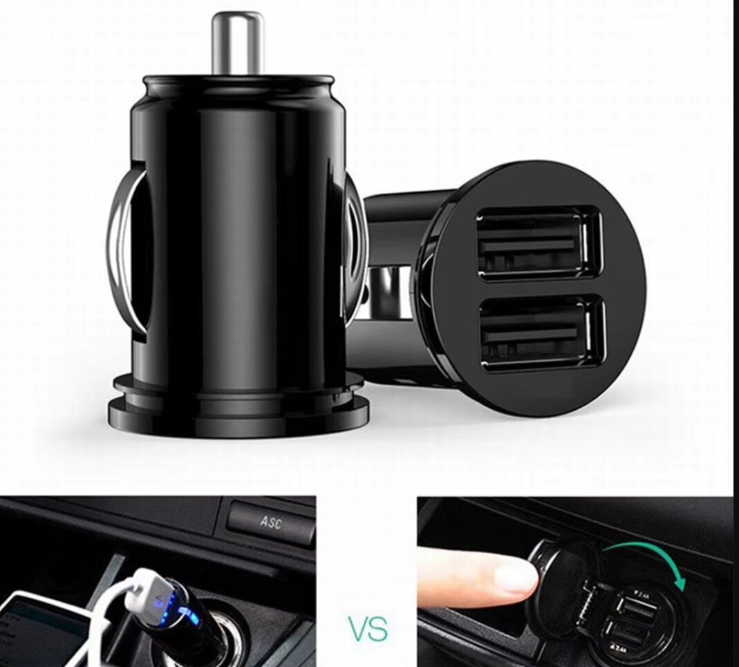 Musta 12V auton kuorma-auto Dual 2 portti USB Mini laturi sovitin iPhone 13 12 11 X Huawei Samsung Galaxy S22 Xiaomi 12 11 hinta ja tiedot | Sähköautojen lataustarvikkeet | hobbyhall.fi