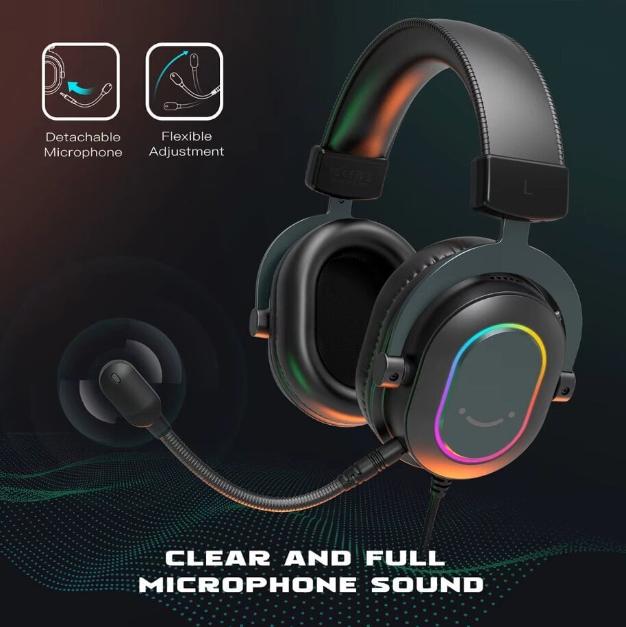 WHITE Fifine Dynamic RGB Gaming Headset Mic Over-Ear Headphones 7.1 Surround Sound PC PS4 PS5 3 taajuuskorjaimen vaihtoehdot Peli Elokuvamusiikki hinta ja tiedot | Kuulokkeet | hobbyhall.fi