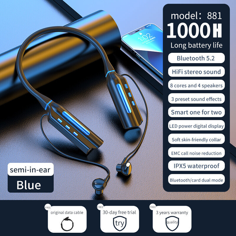 (Blue semi-in-ear) 1000h toisto Langattomat kuulokkeet TWS Sports Bluetooth-kuulokkeet HiFi-bassokuulokkeet vedenpitävät korvatulpat mikrofonilla 10000mAh akkukuulokkeet ja kuulokkeet hinta ja tiedot | Kuulokkeet | hobbyhall.fi