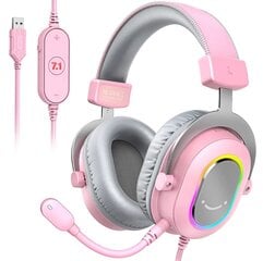 Pinkki Fifine Dynamic RGB Gaming Headset Mic Over-Ear Headphones 7.1 Surround Sound PC PS4 PS5 3 EQ vaihtoehdot Peli Elokuva Musiikki hinta ja tiedot | Kuulokkeet | hobbyhall.fi