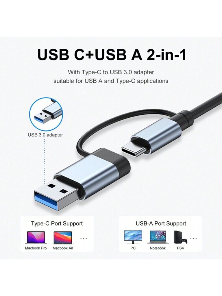 USB C -keskitin USB-keskitin 3.0, VIENON Alumiini 8 in 1 USB-jakaja, 1 X USB 3.0, 3 X USB 2.0 ja 1 X USB C, SD/TF-kortinlukija, 3,5 mm:n audio-aux-portit, yhteensopiva MacBook Pro Airin kanssa ja muita PC/ Kannettavat/tabletit/Galaxy Phones-harmaa hinta ja tiedot | Kaapelit ja adapterit | hobbyhall.fi