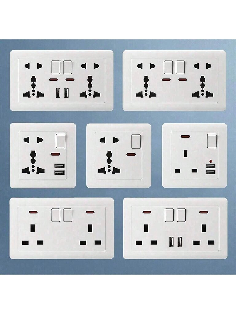 86/146 tyyppi 13A seinäpistorasia kytkimellä ja USB-latausportilla, monitoiminen kotiversio - valkoinen kodinsisustussarjan pistorasia 86 tyyppi 146 tyyppi hinta ja tiedot | Kaapelit ja adapterit | hobbyhall.fi