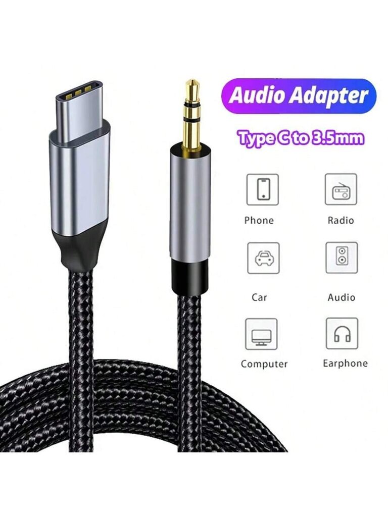 USB C - 3,5 mm:n äänikaiutinsovitin Hi-Fi Stereo Type C - Aux-kuulokkeisiin Jatkojohto Autokuulokkeisiin Yhteensopiva Samsung Galaxy S23 Ultra IPad Pro Air Pixel, IPad Pro-Black kanssa hinta ja tiedot | Kaapelit ja adapterit | hobbyhall.fi