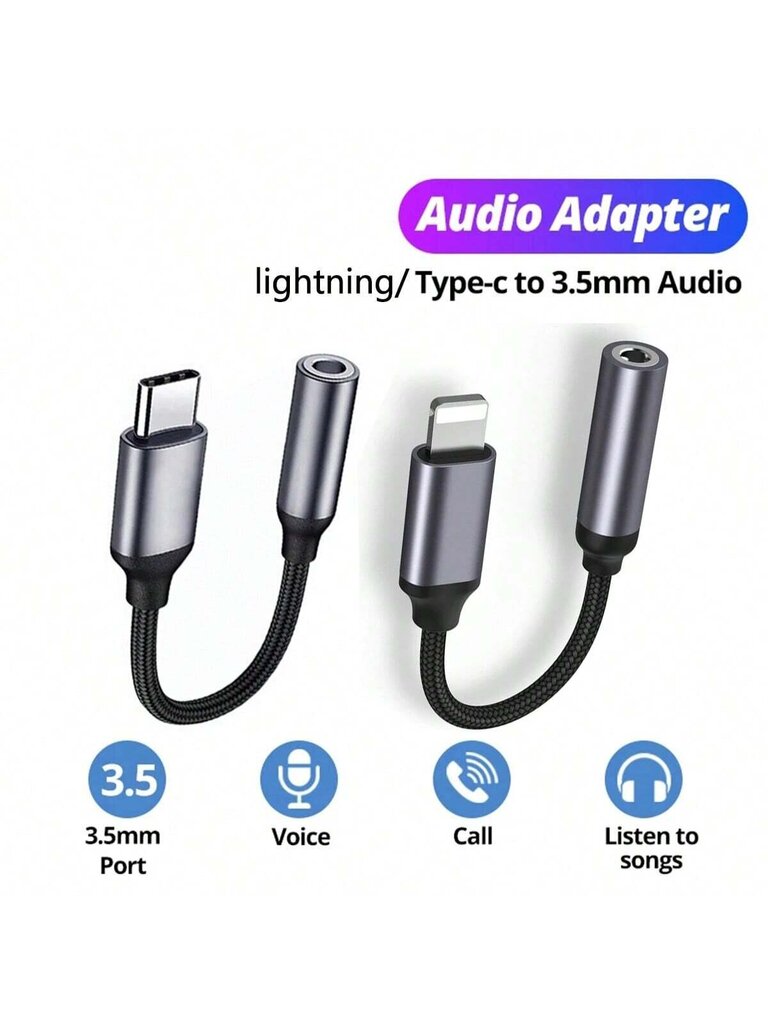 Lightning/C-tyypin ja 3,5 mm:n ääniliittimen kuulokemuunninsovitin, joka sopii kaikkiin C-tyypin/Lightning-älypuhelinmalleihin, mukaan lukien iPhone- ja Android-puhelimet - musta hinta ja tiedot | Kaapelit ja adapterit | hobbyhall.fi