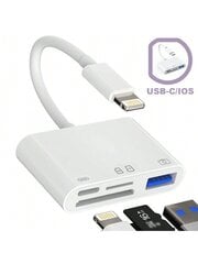 1 kpl kameramuisti SD-kortinlukija, joka on yhteensopiva iPhonen kanssa, tukee Lightning/Type-C-USB-naaras-OTG-sovitinta, Micro TF & SD-kortin virtalatausjakaja, latausliitin IPadille, IPhone 15 14 13 12 11 XS XR X -kamerat-White hinta ja tiedot | Kaapelit ja adapterit | hobbyhall.fi