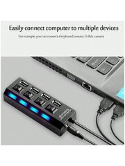 USB 2.0 -keskitin Multi-USB-jakaja-keskitin Käytä virtalähdettä 4-porttinen useita laajennuksia käyttävä USB-keskitin kytkimellä 30 cm:n kaapeli 7 In 1-musta-USB hinta ja tiedot | Kaapelit ja adapterit | hobbyhall.fi