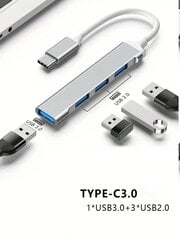 USB C -keskitin 4 -porttia, USB C - USB-keskitin, jossa 1 USB 3.0/3 usb 2.0, USB C -jakaja kannettavalle tietokoneelle, Prolle, i:lle, iPad Prolle, Chromebookille, Pixelbookille, Dell XPS:lle, Samsungille, Samsung Galaxy S23:lle ja muille Type C:lle Laitt hinta ja tiedot | Kaapelit ja adapterit | hobbyhall.fi