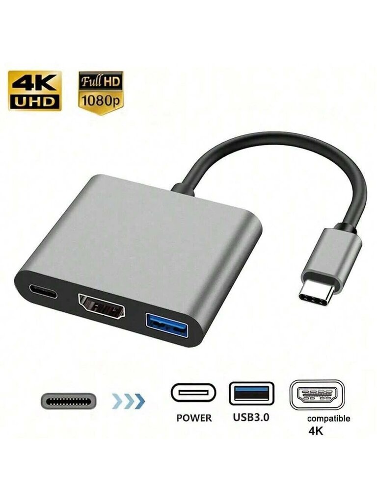 1kpl 3-in-1 Type-C -keskitin, yhteensopiva USB3.0:n kanssa, 4K-tuettu, lataussovittimen jakaja, joka on yhteensopiva Apple Laptop Air/Pron kanssa, IPhone 15 Pro Max/15 Pro/15 Plus/15, Samsung Galaxy S24/S23/ S22/S21/S20-Monivärinen hinta ja tiedot | Kaapelit ja adapterit | hobbyhall.fi