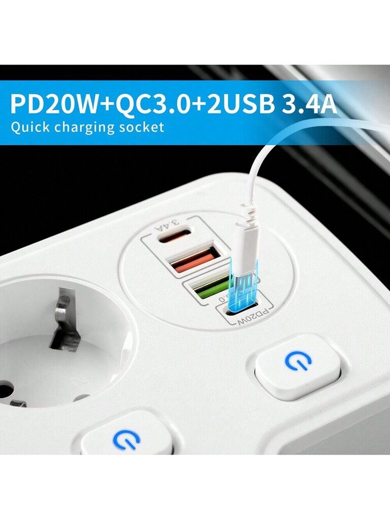 EU Plug Power Strip USB-pikalaturin jatkopistoke TYPE-C sovitin Yövalolla seinäpistorasialla laturi Smart Home Socket hinta ja tiedot | Kaapelit ja adapterit | hobbyhall.fi