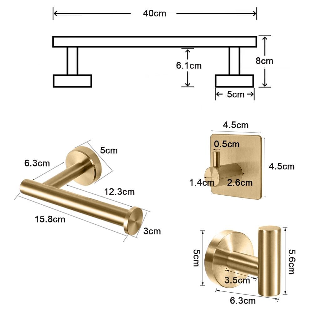 Pyyhehylly Ruostumaton teräs koukku kylpyhuone pyyheteline koukku viisiosainen setti 40cm kultainen hinta ja tiedot | Kylpyhuonetarvikkeet | hobbyhall.fi