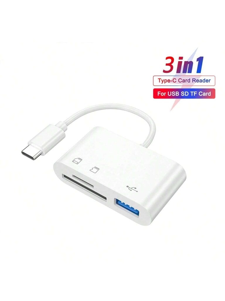 3-in-1 USB/SD/TF-kortinlukijasovitin, sopii Iphone 16 15 Pro Max Plus Type-C:n, Android-kannettavan tietokoneen OTG-sovittimen, White-C-tyypin kanssa hinta ja tiedot | Kaapelit ja adapterit | hobbyhall.fi