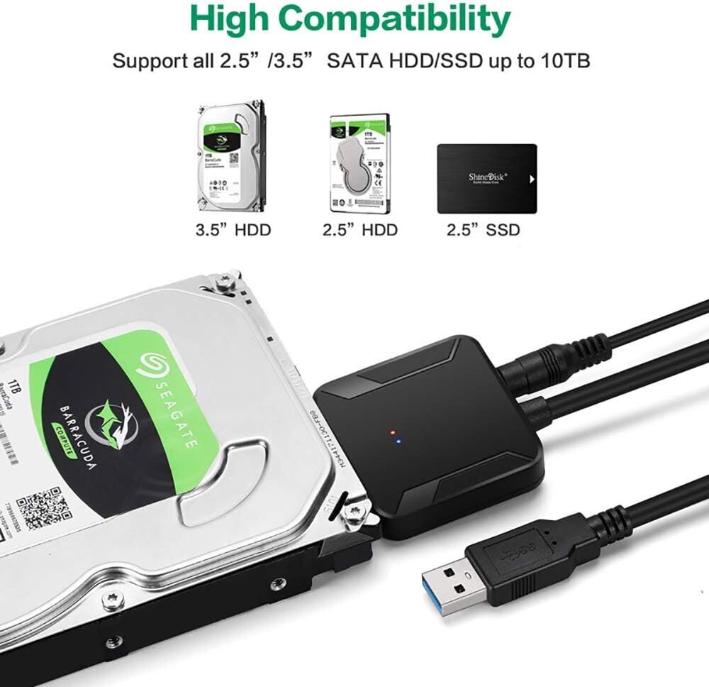 USB 3.0–SATA-kaapeli 3,5 2,5 tuuman SSD-kiintolevylle SATA III -kiintolevytuki UASP Yhteensopiva USB 1.1/2.0/3.0:n kanssa (ulkoisella 12V/2A virtalähteellä) hinta ja tiedot | Adapterit | hobbyhall.fi