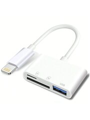 3in1 Apple Lightning SD- ja TF-kortinlukijasovitin, yhteensopiva iPhonen/IPadin, USB-muistitikku, näppäimistö, hiiri, keskitin, MIDI, Micro SD TF -muistikortti, Plug and Play-White kanssa hinta ja tiedot | Kaapelit ja adapterit | hobbyhall.fi