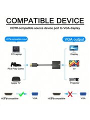 High Definition 1080P HDTV -yhteensopiva VGA-sovitin, digitaalinen analoginen HDMI uros-uros VGA-kaapelimuunnin PC:lle, kannettavalle tietokoneelle, tabletin liitäntäkaapelille - musta hinta ja tiedot | Kaapelit ja adapterit | hobbyhall.fi