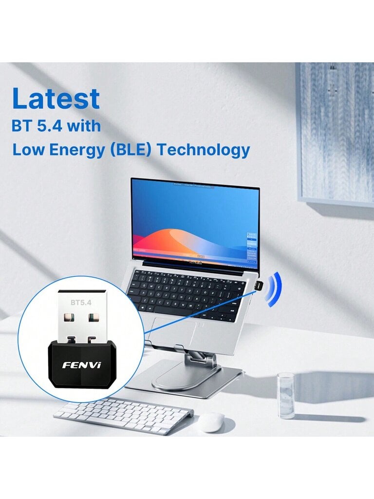 FENVi FENVi USB BT -sovitin PC:lle, BT 5.4 Dongle-vastaanotin, Plug and Play, Nano Design, Tukee Windows 11/10/8.1/7 Pöytäkoneille, Kannettava-Musta-yksi koko hinta ja tiedot | Kaapelit ja adapterit | hobbyhall.fi