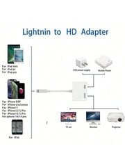 1kpl 1080P-puhelimen HDMI-yhteensopiva sovitin Projektiokaapeli Audiosynkronointi Näyttöliitin Yhteensopiva iPhonen/IPodin kanssa, HD TV/Näyttö yhteensopiva IPhone 14 Pro Max/14 Pro/14 Plus/14/13/12/11/XS/XR/8/7 kanssa /6/IPad-sarja - valkoinen hinta ja tiedot | Kaapelit ja adapterit | hobbyhall.fi